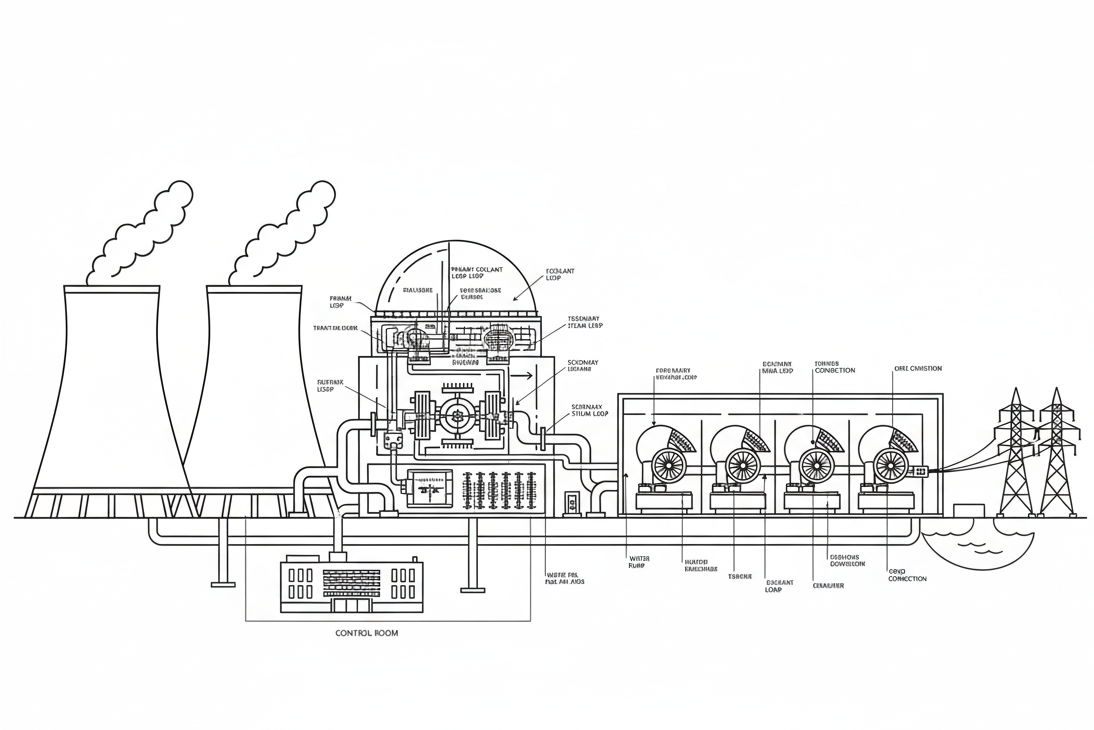 Detailed Nuclear Reactor Line Drawing