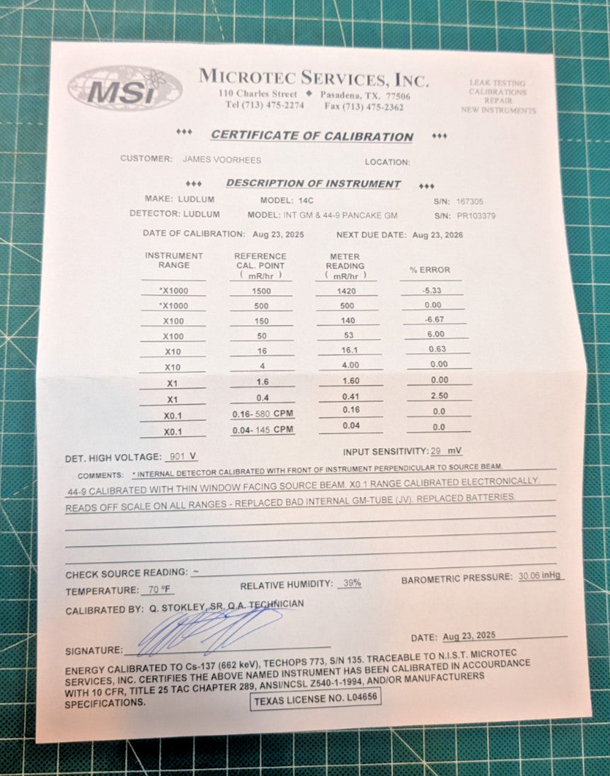 Guaranteed & NIST 2026 Calibrated! Ludlum Model 14C + 44-9 Probe +Case