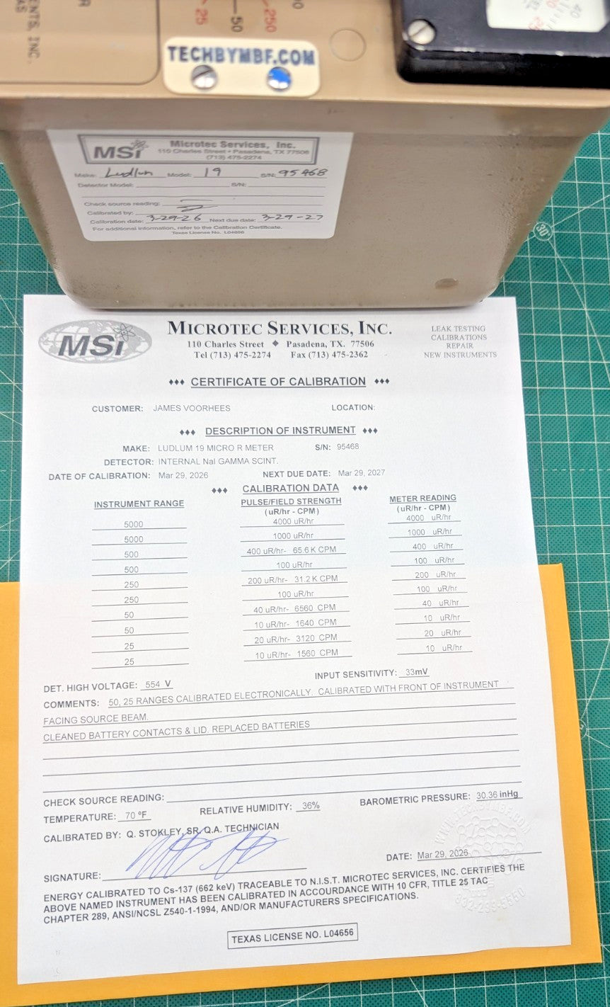 1x Guaranteed & 2026 Calibrated Ludlum Model 19 NaI Micro R Meter With Hard Case