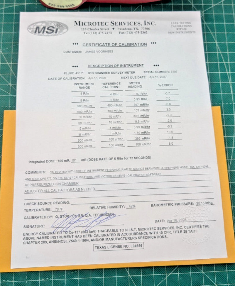 Fluke Inovision 451-P Ion Chamber 2026 Calibrated Hard Case and 1yr Warranty