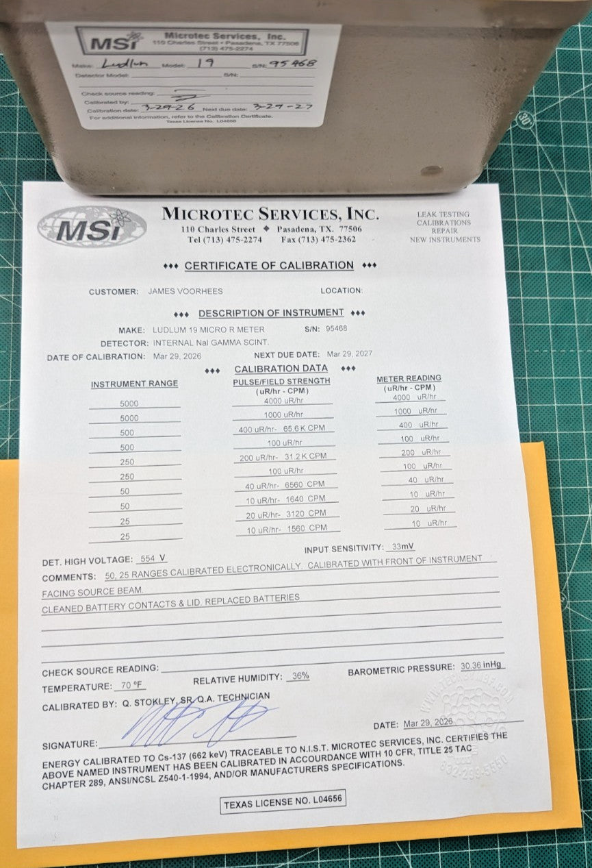 1x Guaranteed & 2026 Calibrated Ludlum Model 19 NaI Micro R Meter With Hard Case